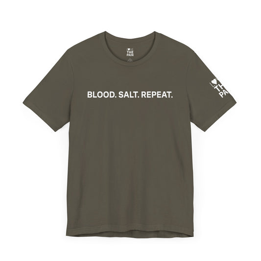 Motivational Fitness Tee - "Blood. Salt. Repeat." Unisex Jersey Short Sleeve Shirt