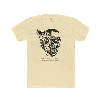 Dichotomy Graphic Unisex Cotton Crew Tee - Edgy Skull & Leopard Design